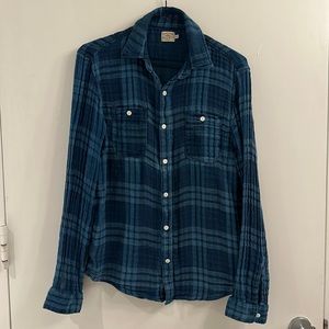 Faherty Women's Blue Indigo Dyed Plaid Lightweight Flannel